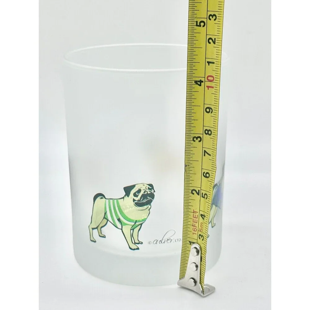 Culver Ltd. Pug Frosted Old Fashioned Glass Dog Lovers Whiskey Glass Pug Dogs